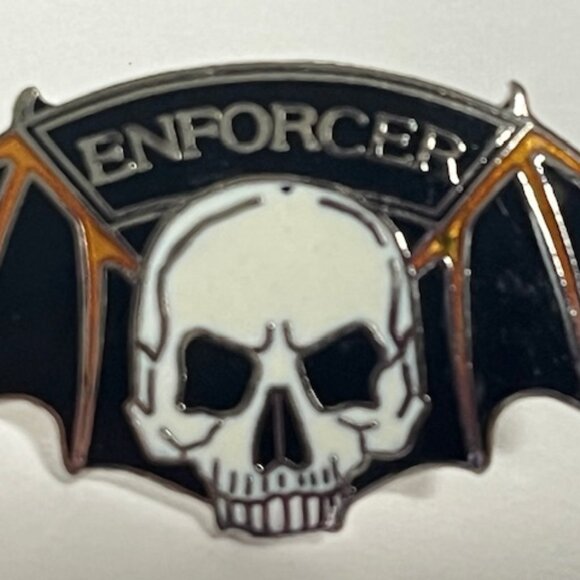 VTG Black White Enforcer Skull Bat Wings Lapel Jacket Hat Pin Collectible - Picture 4 of 9